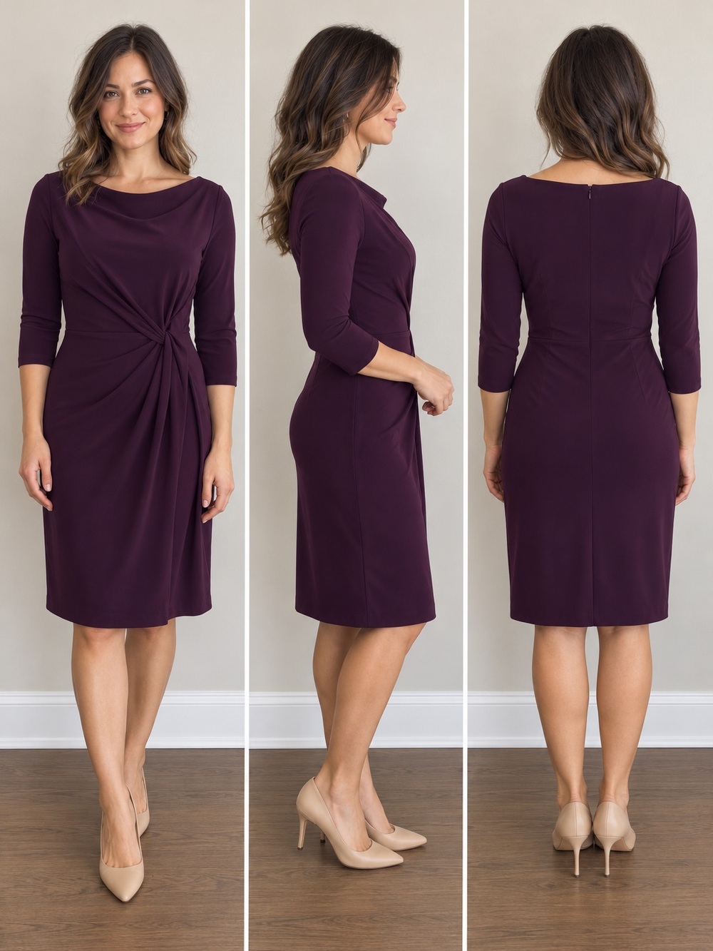 Ralph Lauren Plum Twist-Front Midi Dress